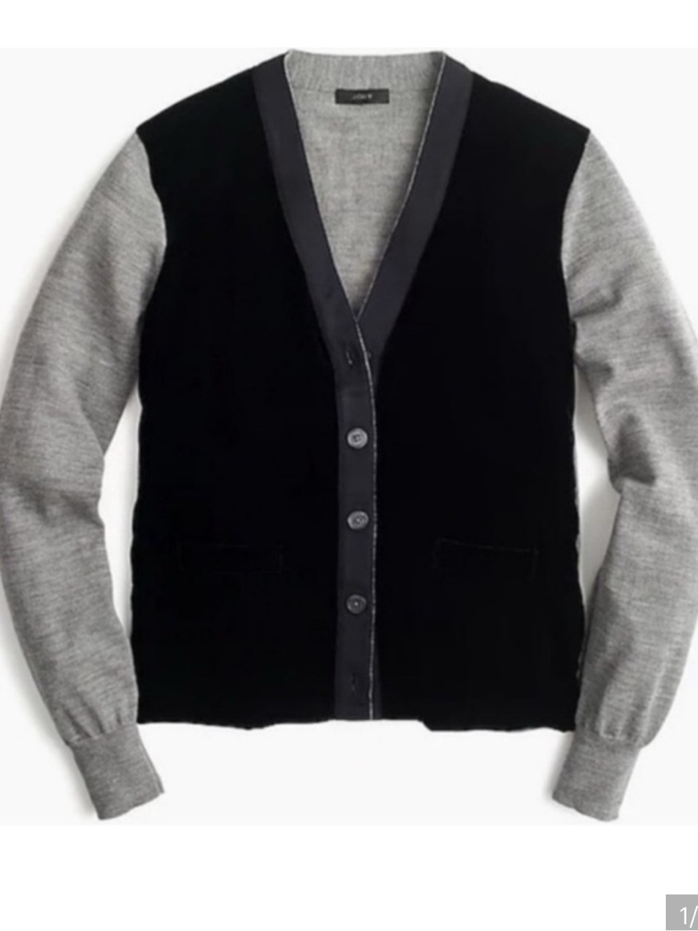 J. Crew Black Velvet Front with Light Gray Sleeves Cardigan